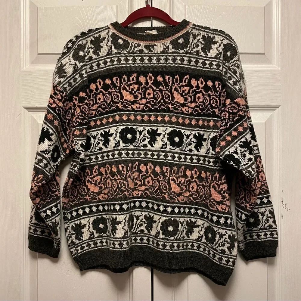 Vintage Justine Todd Floral and Vines Striped Sweater